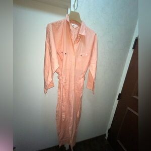 Vintage Jebb Levy Size Large Peach Button-Up Jumpsuit w/ Rhinestones